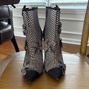 Betsey Johnson Black Mesh Ankle Boot Heels, Size 8